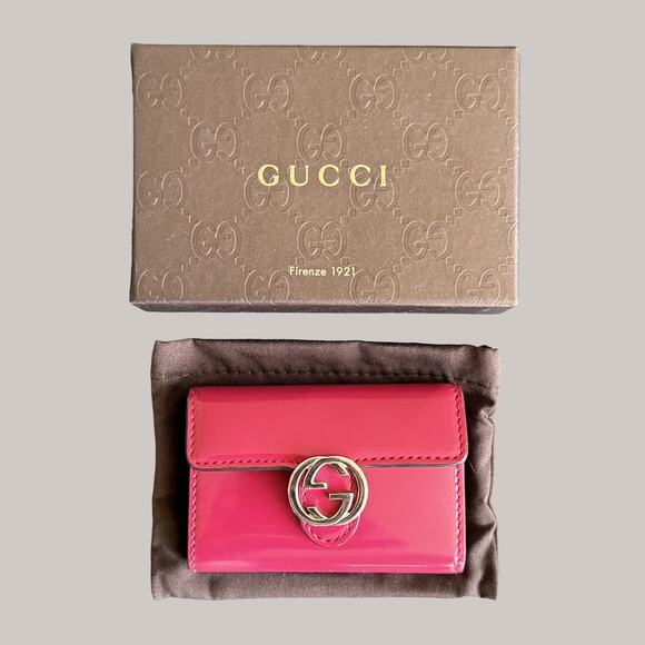 Gucci Accessories - FULL INCLUSION GUCCI Pink Patent Key Case Wallet Silver red Bag charm